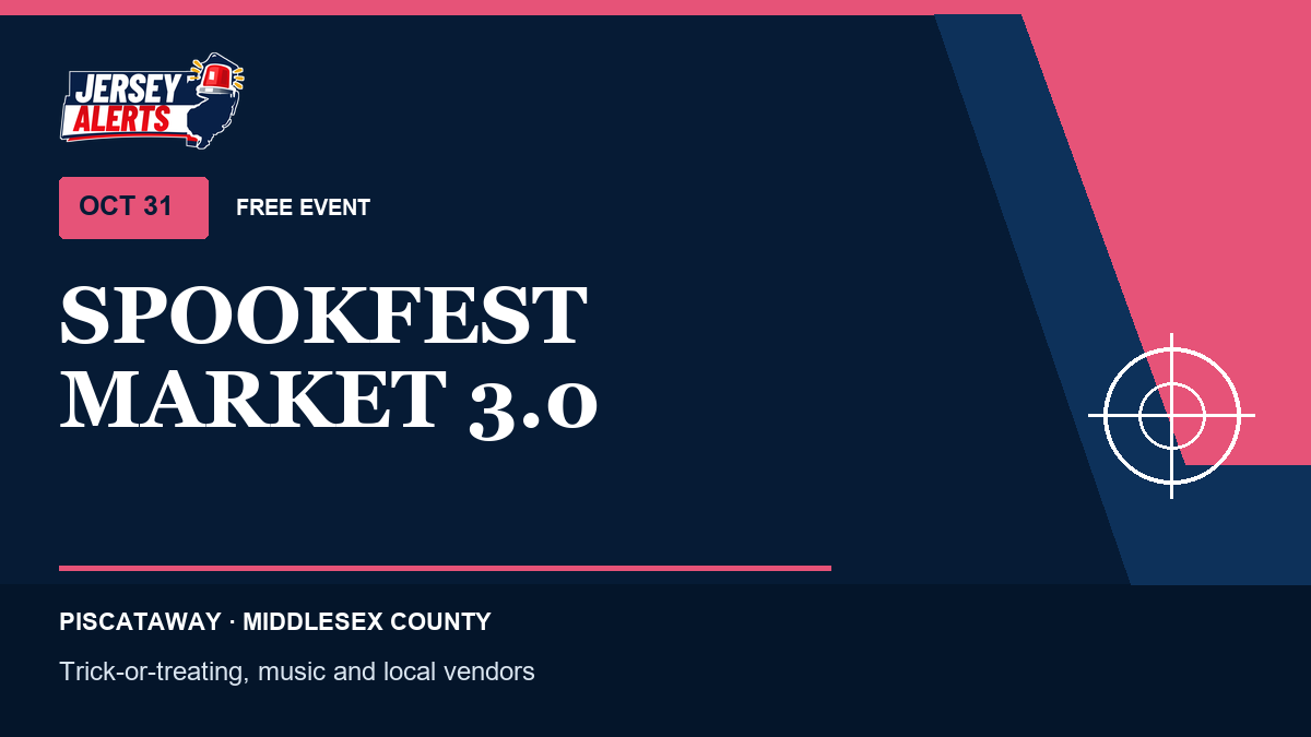 Jersey Alerts event card for SpookFest Market in Piscataway on October 31, 2026