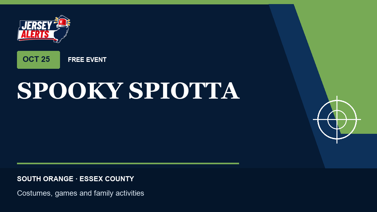 Jersey Alerts event card for Spooky Spiotta in South Orange on October 25, 2026
