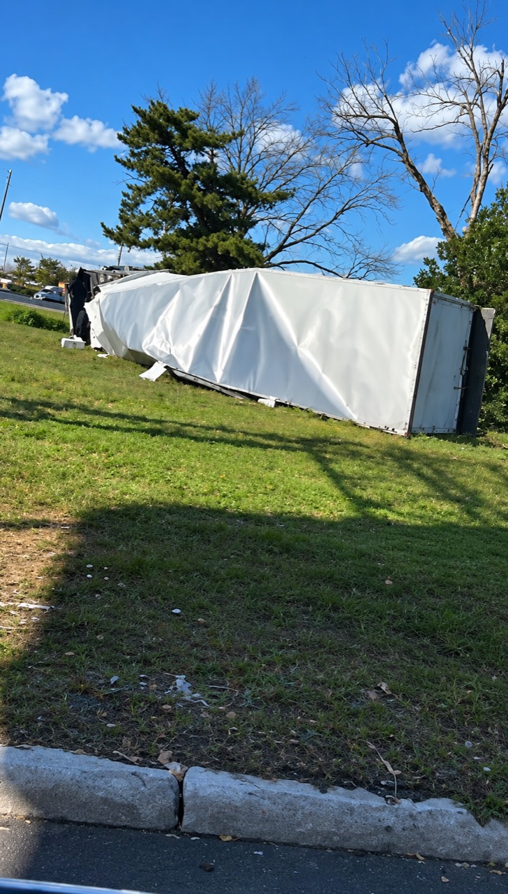 AI-enhanced visualization of the overturned box truck based on a frame from original Jersey Alerts video.